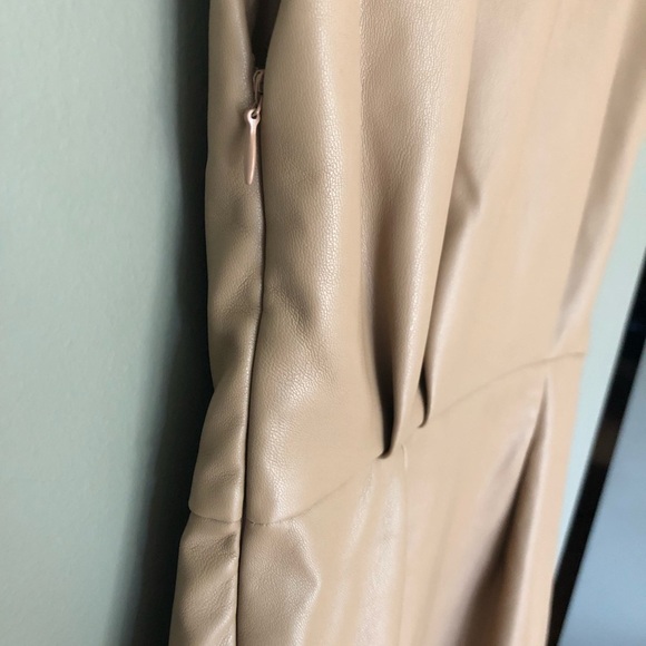 ZARA Taupe Faux Leather Mini Dress With Shoulder Pads Size XS EUC - Picture 8 of 9